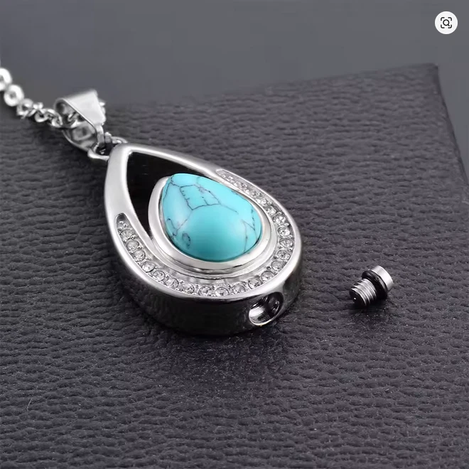 Asche Anhänger Zum Befüllen UrnenKette Ascheschmuck Träne  Edelstahl Naturstein - Bild 3 von 3