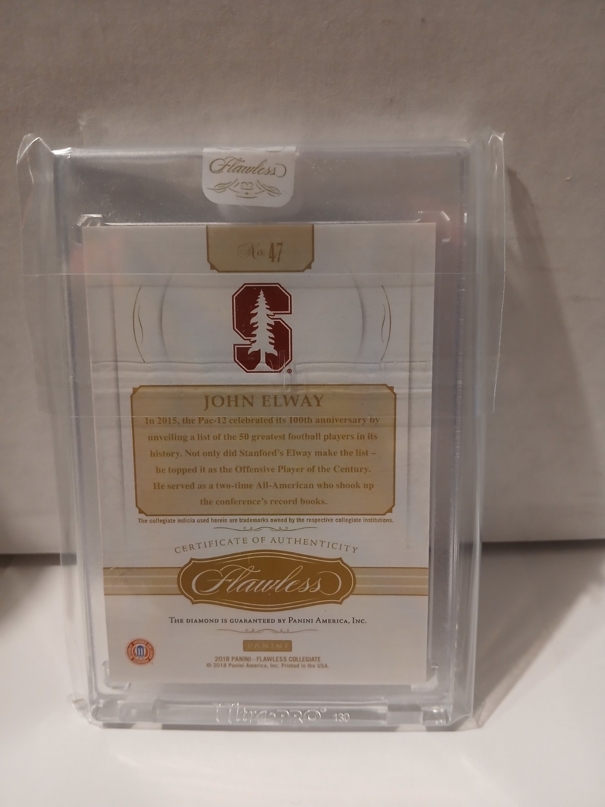 2018 Panini Flawless Collegiate 1/1 Diamond John Elway #47 HOF 08/20 As Well view 2