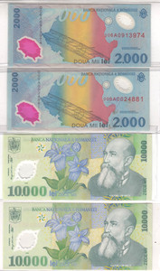 ROMANIA 2000/10000 LEI Romanian POLYMER  Notes "XF"