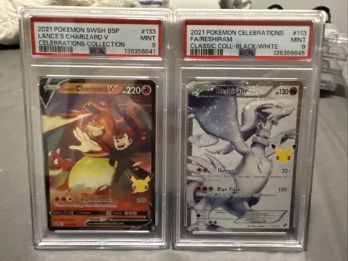 Reshiram 113/114 and sWSH133 Charizard Celebrations Classic Collection  PSA 9