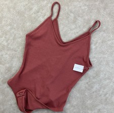 American Eagle Bodysuit Women Sz M Thong One Piece Ribbed Spaghetti Strap Rust