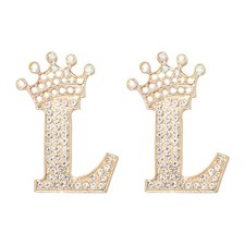 Letter Brooch Pins, 2Pcs Initial Rhinestone Alphabet L Badges Pin, Gold Tone