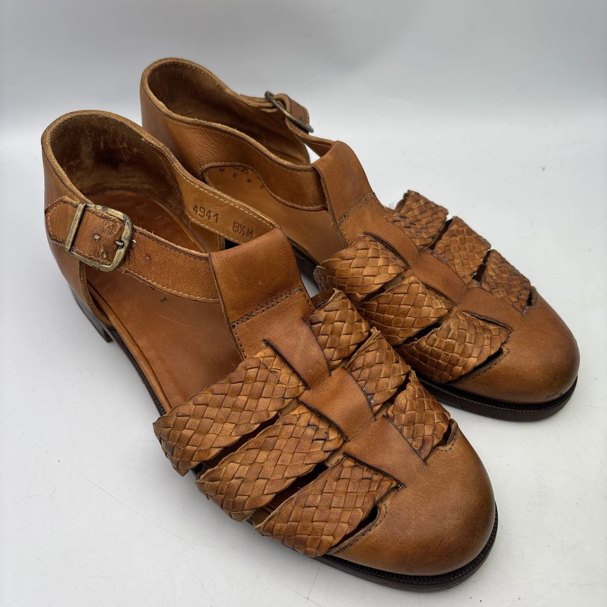 VTG Chunky Fisherman Sandals Mens @10 Brown Platform Soft Leather Open Toe Boho Amazon.com | FIEEIF Men main image 2
