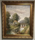 Large Contemporary Oil Painting Country Cottage Landscape Signed P. Wilson