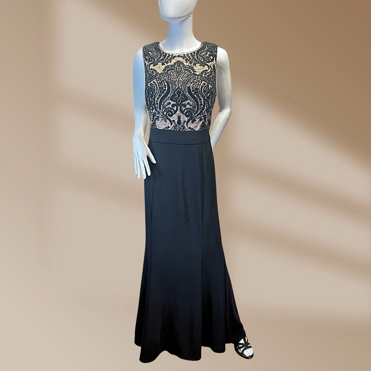green emerald velvet dress RM Richards 1560W BLACK TAUPE Plus Size Capelet Sleeve Evening Dress main image 0