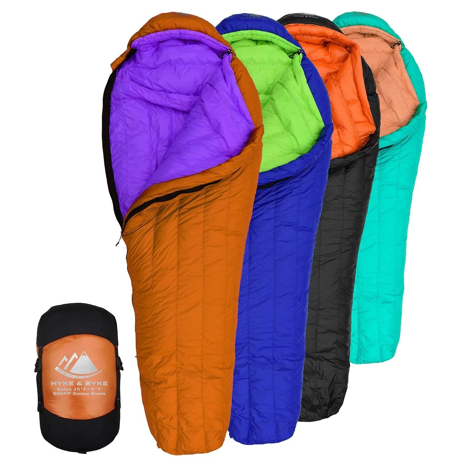 Hyke & Byke Eolus 15F 800FP Goose Down Sleeping Bag Short Clay Purple 72 inch