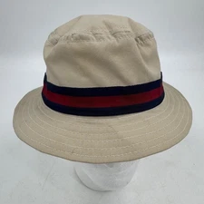 Capas Headwear NY Large Bucket Hat Beige Red Blue Stripe Made in USA