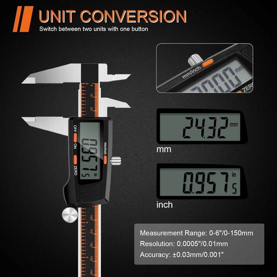 Digital Caliper, HARDELL 6 Inch Stainless Steel Caliper Measuring Tool - Image 3 of 4
