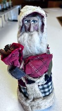 VERY UNIQUE CHRISTMAS SANTA VINTAGE FOLK ART PAPER MACHE CLAY FACE HAND PAINTED