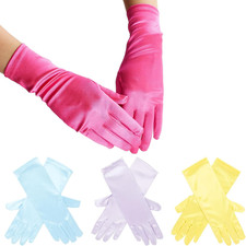 4 Pairs of Satin Princess-Style Gloves for Little Girls Dress up Costumes, Tea P