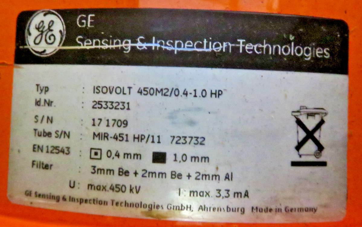 GE Sensing & Inspection Technologies ISOVOLT 450M2/0.4-1.0HP, FOR PARTS/REPAIR