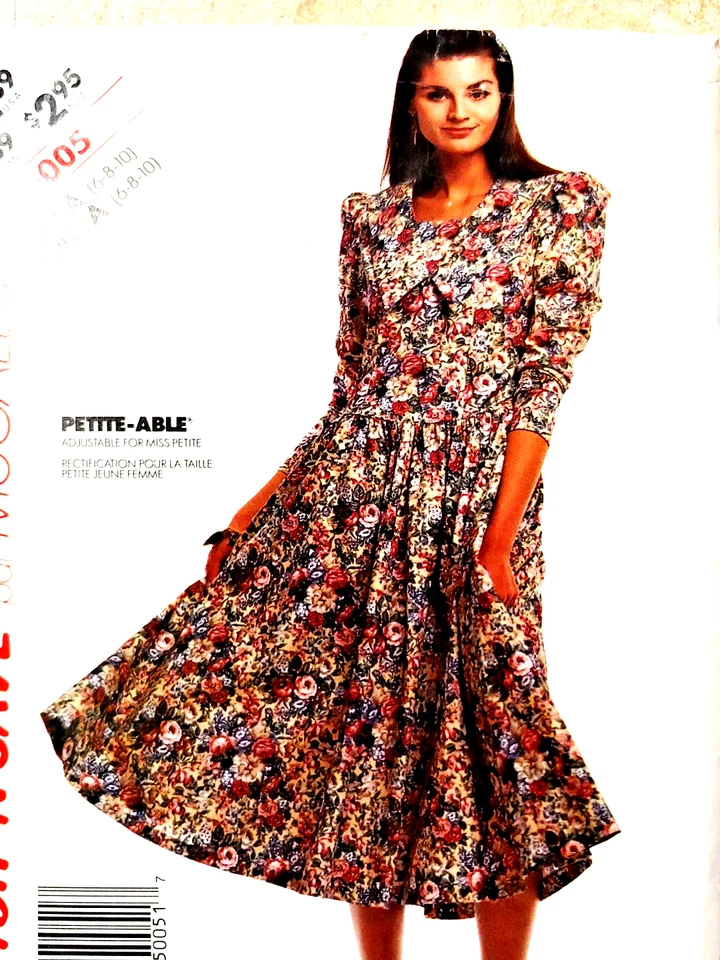 5005 McCalls Pattern 1990 Dress Back Zipper, Drop Waist Front, Misses 6-8-10 - Image 2 of 4