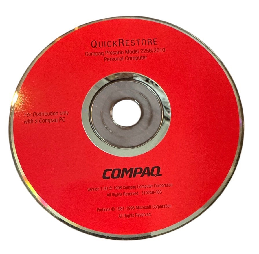 compaq presario model 2256/2510 personal computer disc quick restore pc ...