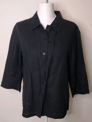Talbot's Pure Irish Linen Button Down Shirt Black Sz M