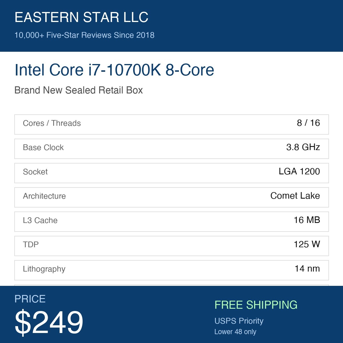 Intel Core i7-10700K Processor (5.1 GHz, 8 Cores, Socket LGA1200