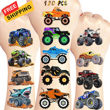 120 PCS Monter Truck pre-Cut Temporary Tattoos for Kids Average, Multicolor