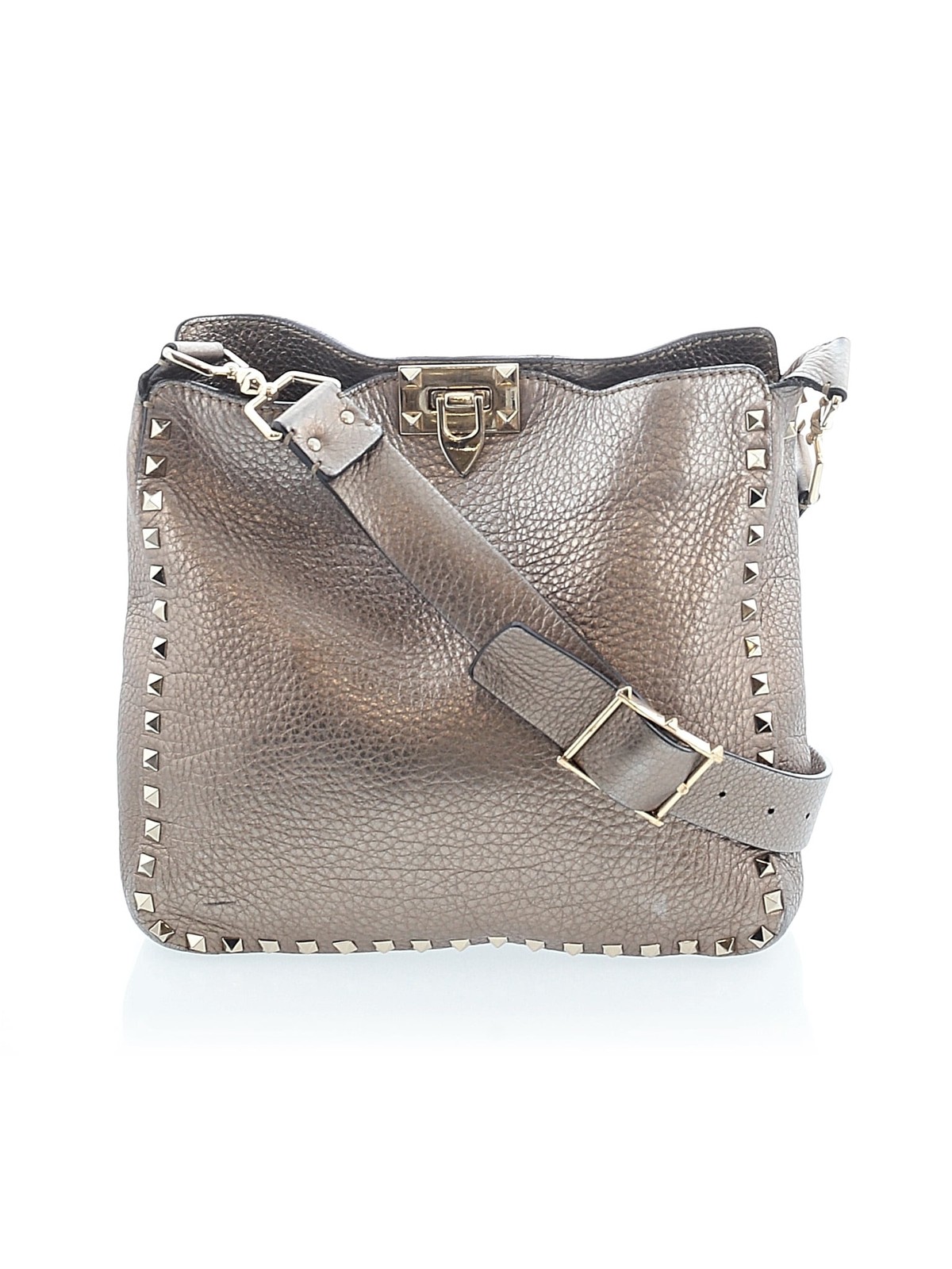 Valentino Women Gray Rockstud Leather Crossbody Bag One Size