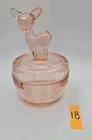 VINTAGE Jeanette Depression Glass PINK DEER Vanity Powder Trinket Jar 1940's