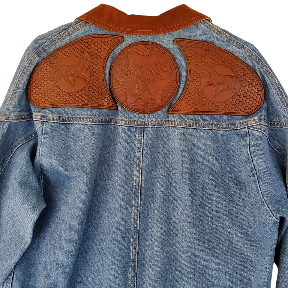 Abrigo plumero vaquero occidental SUNBELT de colección para mujer M/L cuero tostado bolsillos con botones Foto 2 de 4