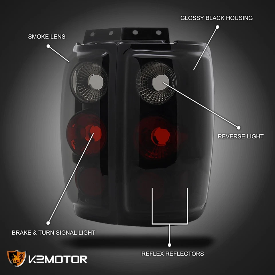 Black/Smoke Fits 1997-2002 Ford Expedition Rear Brake Lamps Tail Lights Pair L+R Foto 3 de 4