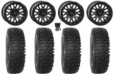 System 3 SB-9 Bdlk 15"Wheels Matte Bk 35"RC500S Sticky Tires Kawasaki Mule Pro