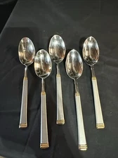 Set 5 WMF Cromargan 18/8 Stainless Satin & Gold Flatware Teaspoon WMF 146