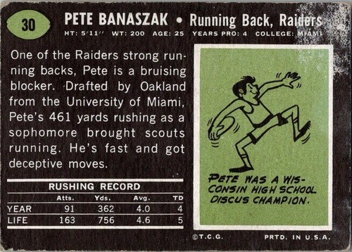 1969 TOPPS # 30 PETE BANSZAK C732 - Picture 4 of 4