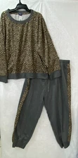 Splendid Leopard Print Pajama Set Woman's 3X Gray Brown Loungewear Knit 2 Piece