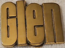 VINTAGE 1970 CUT OUT NAME GLEN SOLID BRASS BELT BUCKLE