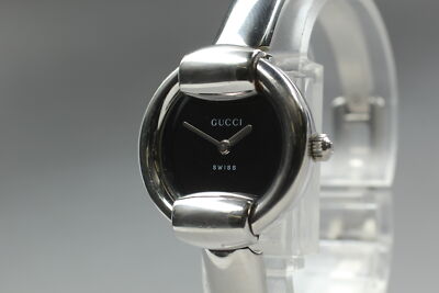 グッチ ブラックダイヤル 1400L クォーツ腕時計 Near MINT] Vintage GUCCI 1400L Black Dial Silver Quartz