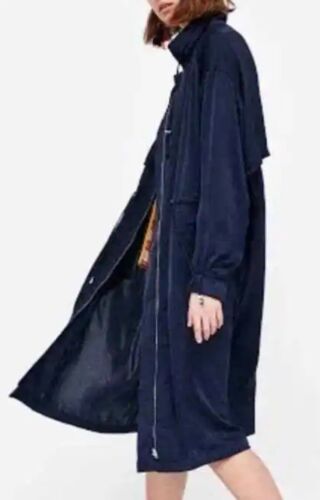 ZARA Trench Coat Woman Flowing Navy Blue Zip XS Small gyuh