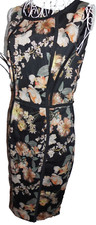 M&S Collection bold black floral print cotton stretch shift dress 12