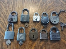 LOT OF 10 VINTAGE  PADLOCKS, 7 With KEYS, NICE!