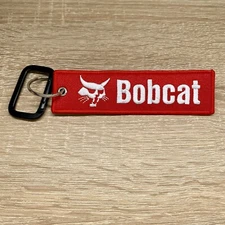 Bobcat Equipment Keychain Embroidered Double Sided Key Fob w Carabiner Clip Hook