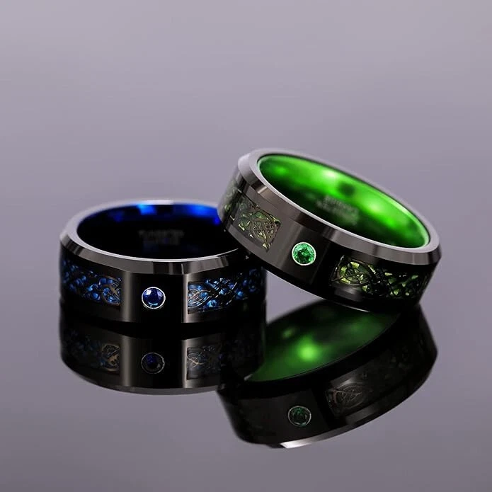 Anillos de fibra de carbono de carburo de tungsteno dragón celta de 8 mm para hombre alianza de boda cómoda Foto 2 de 4