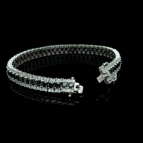 14K White Gold Over 3Ct Black White Elegant Lab Created Diamond Tennis Bracelet - Picture 3 of 4