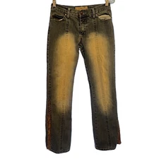 Crest Jeans Sz 5 / 6 Crochet and Leather Embellishment Flare Distressed 