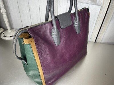 Yves Saint Laurent Muse Two Cabas Tote Purple Green Pebble Leather