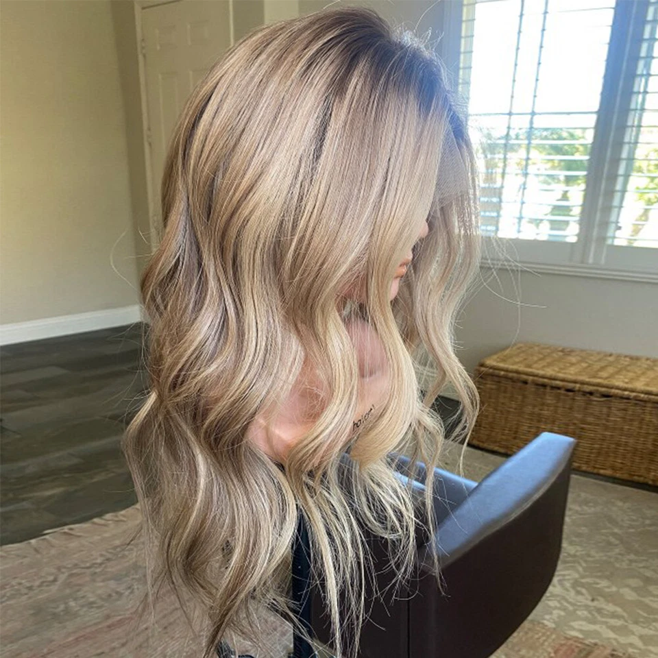 16英寸Balayage灰金发波浪Remy人类头发假发花边前假发13x4  — 第 2/4 张图片