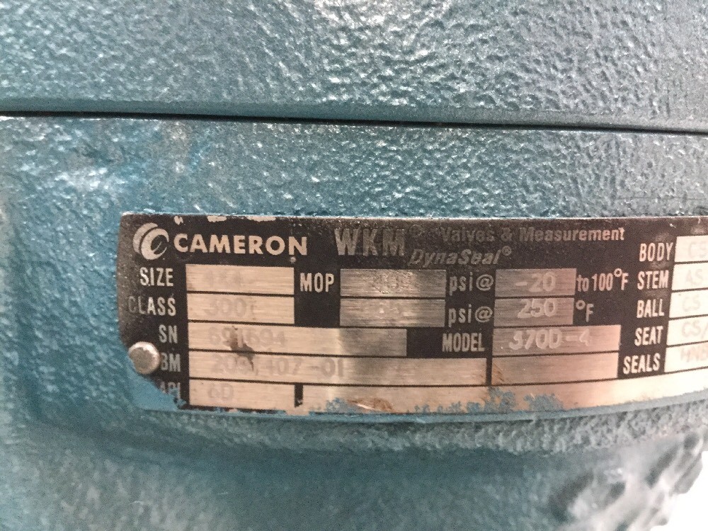 Cameron WKM 370D4 Trunnion Ball Valve 4" Class 300 Full Port Gear Op. w