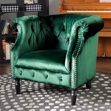 Aries Chesterfield Button-Tufted Scrolled Club Chair with Nailhead Trim