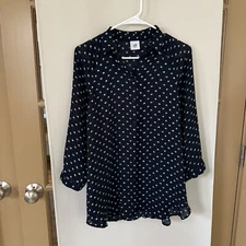 Cabi Womens XS Navy Blue Olive Martini Long Sleeve Button Up Blouse