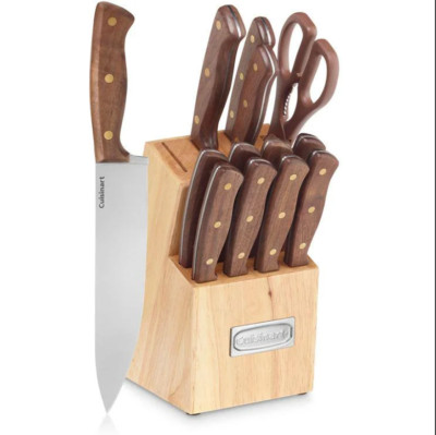 New Advantage 14 Pc Wood Handle Stainless Steel Set & Wood Storage Knife Block