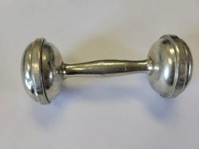 Salisbury Pewter Dumbbell Baby Rattle with Beading Pewter 4" Long weight 3.4 oz