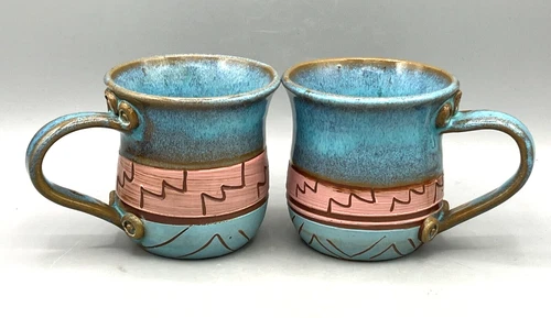 Pair of A & A Pottery Ceramic Coffee Mugs Cups Hand Crafted Salida Colorado