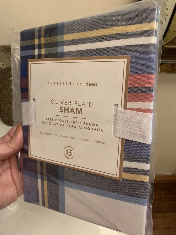 Almohada a cuadros Pottery Barn falsa vacaciones Navidad deporte fiesta escuela Disney niño, Foto 3 de 4