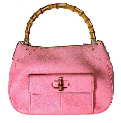 NEW GUCCI Bamboo Handle Pink Grainy Leather Tote Handbag