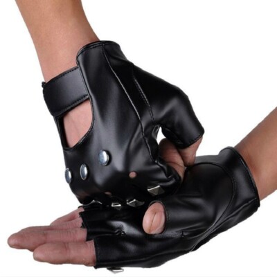 Men's Vintage Gothic Punk Rivet Studded Gloves Fingerless PU Leather Dance Guide