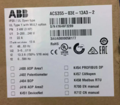 NEW ABB Inverter ACS355-03E-13A3-2 3P AC200V~240V 3KW