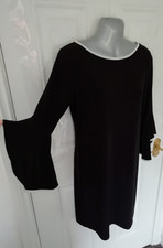 Nik And Nash Size M Black White Trims Stretchy Shift Dress Frill Sleeve Occasion